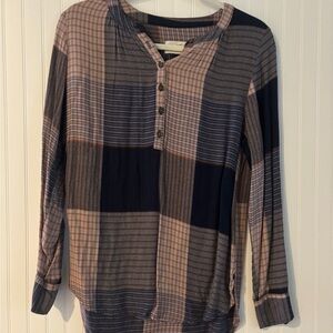 Plaid Long Sleeve Henley Top